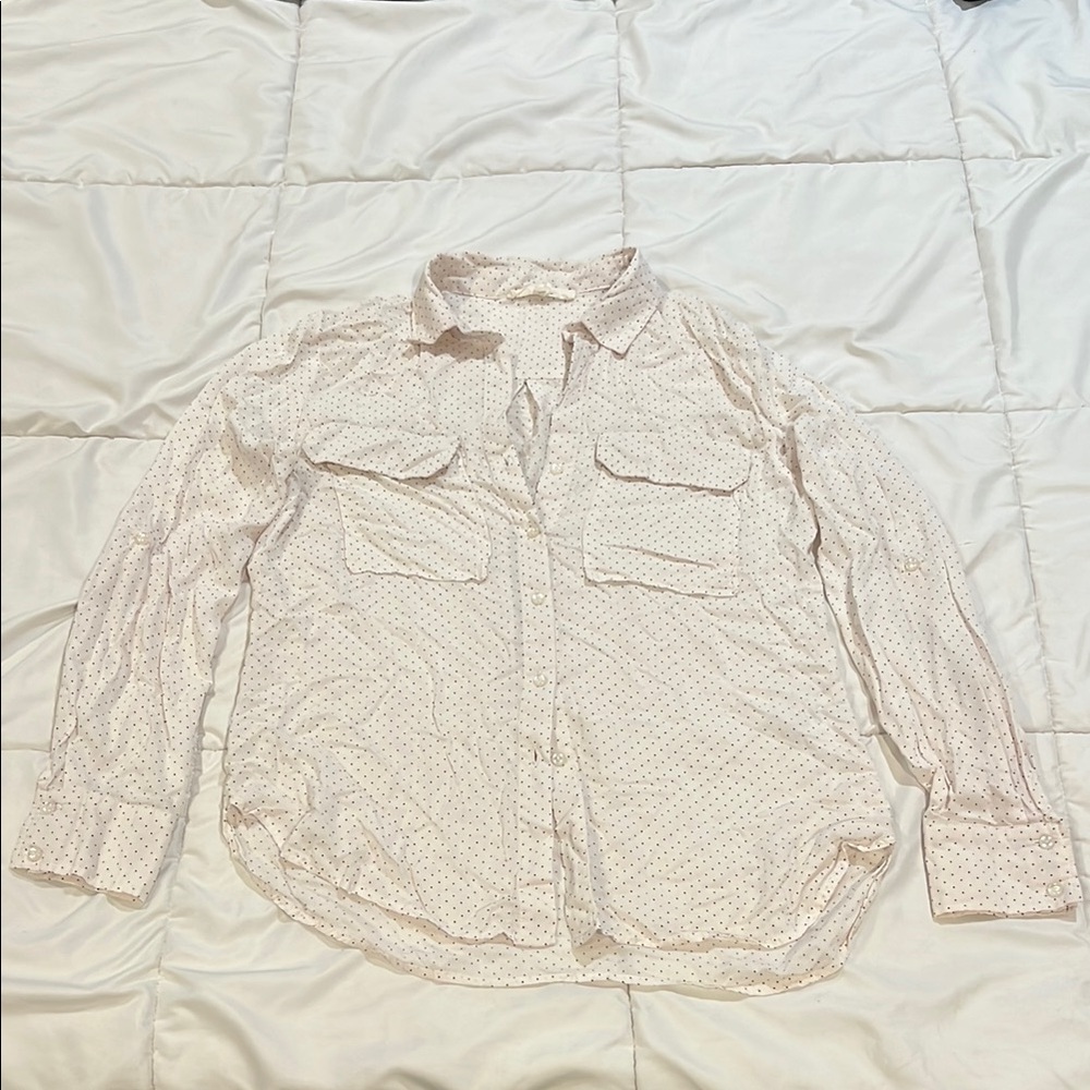 White Polka Dot Button-Up Shirt